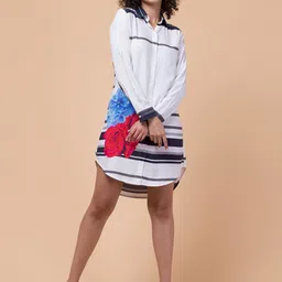 BAESD Striped Cuffed Sleeves Cotton Shirt Dress-image-18