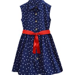 A T U N Girls Navy Blue Polka Dots Printed Shirt Dress-image-97