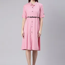 SHOWOFF Roll-Up Sleeves Cotton Shirt Style Dress-image-1
