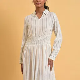 W Shirt Collar Striped Shirt Dress-picture-13