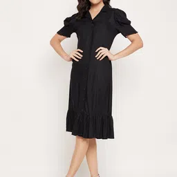 Duke Puff Sleeves Pleated Shirt Dress-image-35
