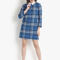 putsum Checked Shirt Collar Cotton Shirt Dress-picture-11