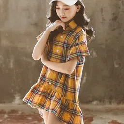 StyleCast Girls Checked Shirt Collar Cold-Shoulder Layered Shirt Dress-image-55
