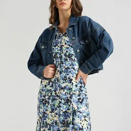 Pepe Jeans Floral Printed Comfort Fit V-Neck Short Sleeves Sheath Dress-picture-17