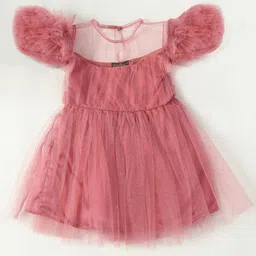 Bella Moda Girls Self Designed Round Neck Net Fit & Flare Dress-picture-8