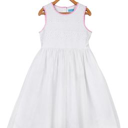 Miyo Girls White & Pink Self Design Dress-image-23