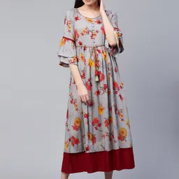 RANGMAYEE Floral Printed Bell Sleeve Layered Maxi Dress-image-7