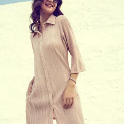 Athena Shirt Collar Striped Shirt Dress-image-42