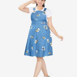 SUMAVI-FASHION Floral Printed Denim Pinafore Dress-image-80