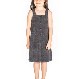Cherry Crumble Kids Girls Solid Grey Pinafore Dress-image-69