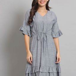REBERRY Kimono Sleeve Ruffled Kaftan Dress-image-84