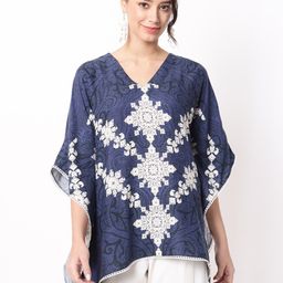 Ranng Indigo Serenity Printed Kimono Sleeve Kaftan Top-picture-31