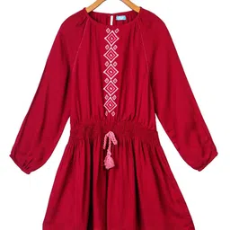 Miyo Maroon Ethnic Motifs Embroidered Cotton Dress-picture-17