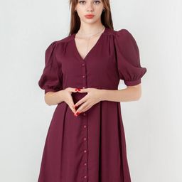Zink Studio V Neck Puff Sleeves Fit And Flare Dress-image-24