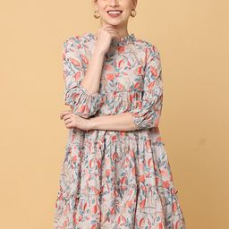 KALINI Floral Printed Gathered Detail Fit & Flare Dress-image-75