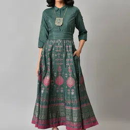 W Women Green Ethnic Motifs Ethnic Maxi Dress-picture-25