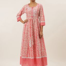 Yufta Peach-Coloured Embroidery Cotton Ethnic Maxi Dress-image-96