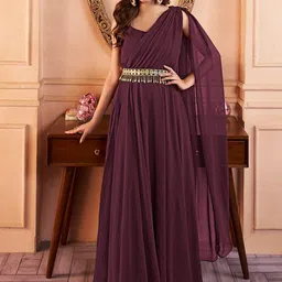 Inddus Shoulder Straps Fit & Flared Maxi Ethnic Dress With Embellished Belt-picture-10
