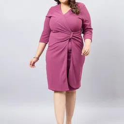 Orchid Blues Plus Size V-Neck Gathered Wrap Dress-16