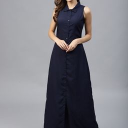 Tokyo Talkies Women Navy Blue Solid Maxi Dress-picture-0