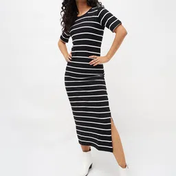 SASSAFRAS Black Striped Maxi Dress-image-34
