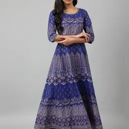 W Women Blue Ethnic Motifs Printed Maxi Dress-picture-58