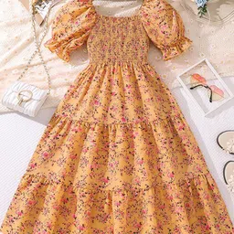 StyleCast x Revolte Floral Printed Puff Sleeves Smocked Tiered Fit & Flare Maxi Dress-19