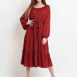 Purple State Maroon & Black Striped Midi Dress-image-27