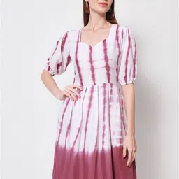 VAANI CREATION White & Purple Tie and Dye A-Line Dress-image-4
