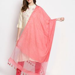 Dupatta Bazaar Coral Woven Design Linen Dupatta image 1