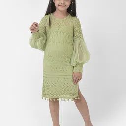 Eavan Girls Bell Sleeve Net Sheath Dress-18