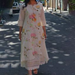 AUTUMN LANE Women White Embroidered 2 Layered Ethnic Dresses-picture-24