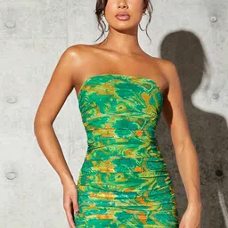 BAESD Abstract Printed Strapless Bodycon Dress-picture-6