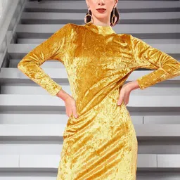 STYLECAST X KASSUALLY Women High Neck Velvet Bodycon Dress-image-50