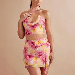 BAESD Floral Print Halter Neck Bodycon Dress-image-82
