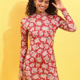Tokyo Talkies Red Floral Printed Bodycon Mini Dress-image-10