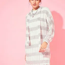 Athena White Striped Woollen Sweater Dress-image-22