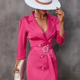 StyleCast Pink Shirt Collar Tie-Ups Mini Wrap Dress-image-15