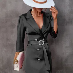 StyleCast Black Lapel Collar Wrap Dress-image-13