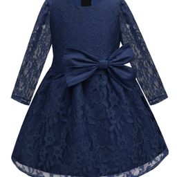 A T U N Navy Blue Floral Lace Dress-image-31