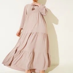 BIGDART Tie-Up Neck Long Sleeves Flared A-Line Maxi Dress-image-12