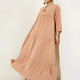 BIGDART Tie-Up Neck Tiered Detailed Asymmetric A-Line Maxi Dress-image-13