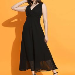 BAESD Abstract Self Design V-Neck Sleeveless Maxi Dress-15