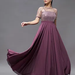 Miss Chase Embellished PLeated Fit & Flare Sequinned Georgette Maxi Dress-image-82