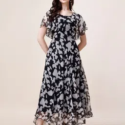 KALINI Abstract Printed Flutter Sleeves Maxi Dress-picture-14