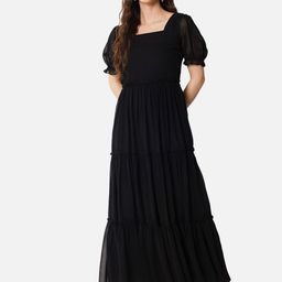 BAESD Square Neck Puffed Sleeves Georgette Fit & Flare Maxi Tiered Dress-picture-53