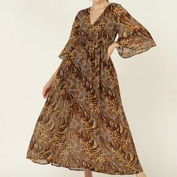 DODO & MOA Animal Printed Bell Sleeves Empire Maxi Dress-picture-26