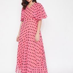 HELLO DESIGN Pink & Black Georgette A-Line Maxi Dress-image-16
