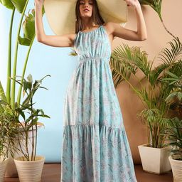 SASSAFRAS Floral Printed Fit & Flare Maxi Dress-picture-32