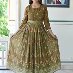 Peachmode Floral Printed Georgette Maxi Dress-image-36